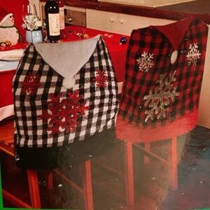 Chair Covers Santa Hat Buffalo Check Snowflake Set of 4 Black White Check